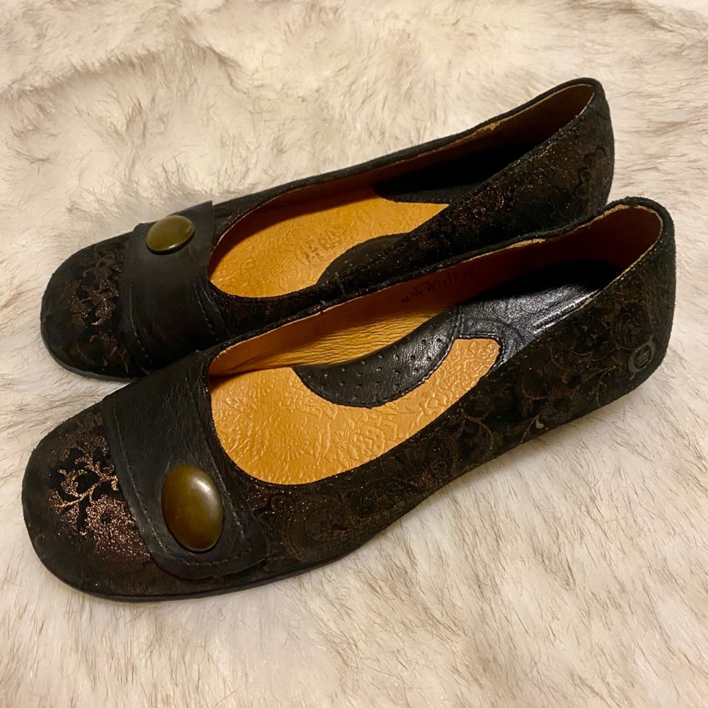Born Metallic Floral Print Leather Flats